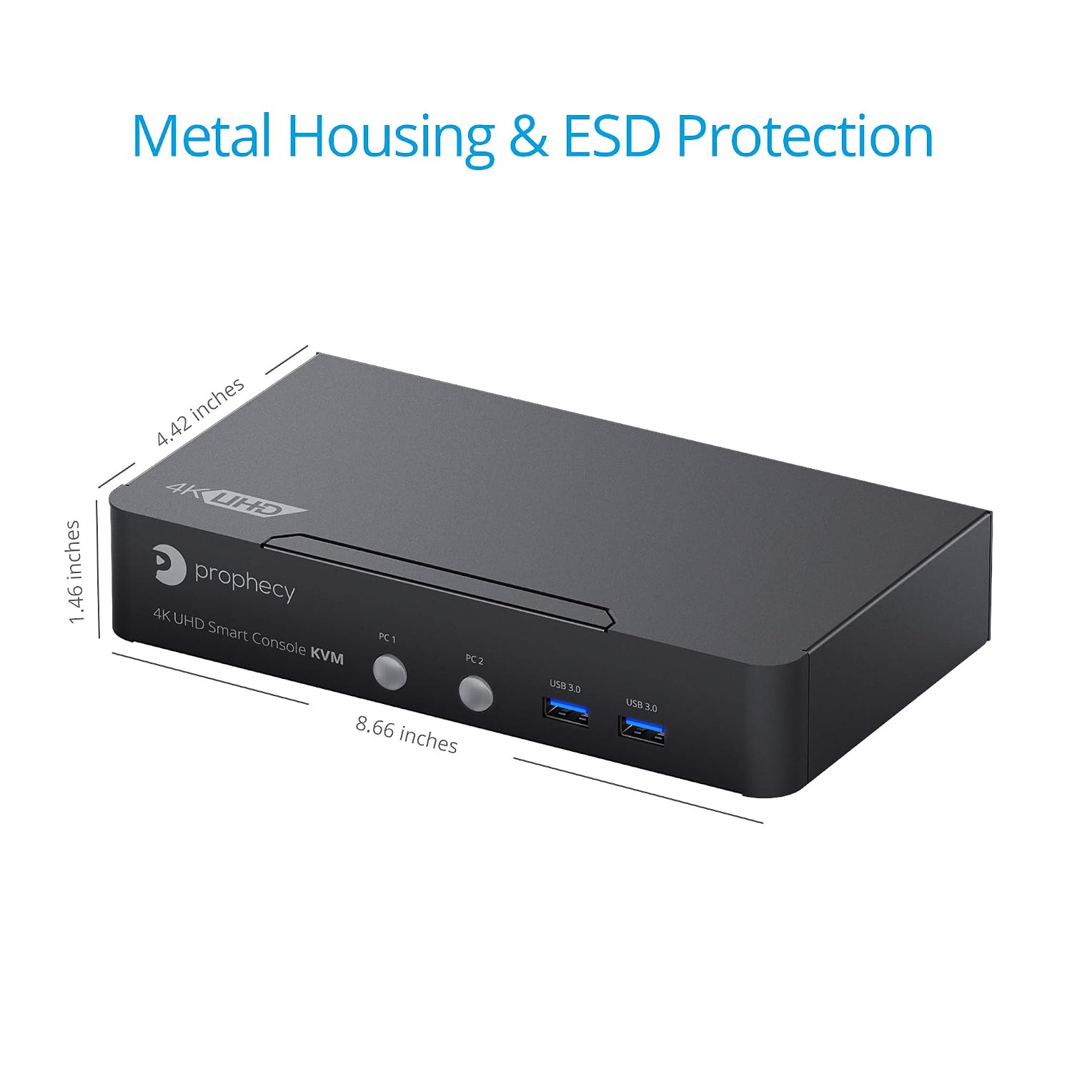 gofanco Prophecy 2-Port DisplayPort 1.2 USB KVM Switch – 4K @60Hz 4:4:4, 21.6Gbps, HDCP 1.3, USB Keyboard/Mouse, USB 3.0 Hub, MIC in, Stereo Out, Hotkeys, TAA Compliant (PRO-KVMDP-2Pv2)