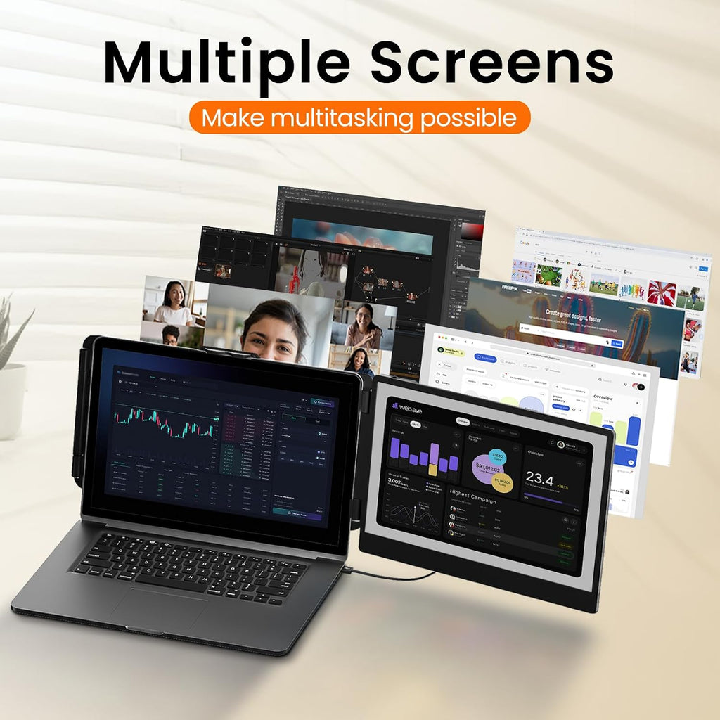 Laptop Screen Extender 14' Portable Monitor FHD 1080P IPS Laptop Monitor Extender for 13-17' Laptops, with USB-C/HDMI Port, for Windows/Mac/Android/Switch/PS5