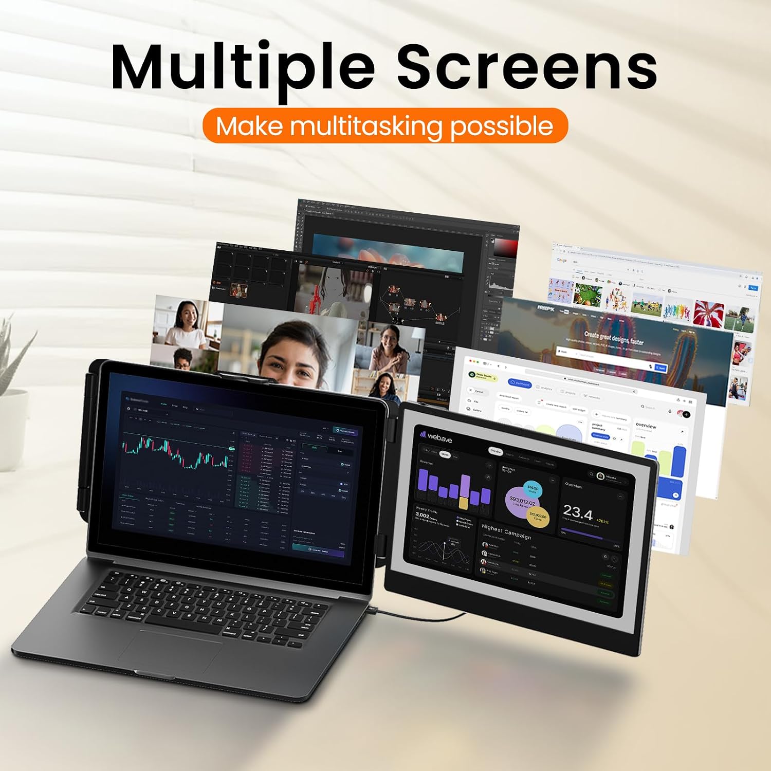 Laptop Screen Extender 14' Portable Monitor FHD 1080P IPS Laptop Monitor Extender for 13-17' Laptops, with USB-C/HDMI Port, for Windows/Mac/Android/Switch/PS5
