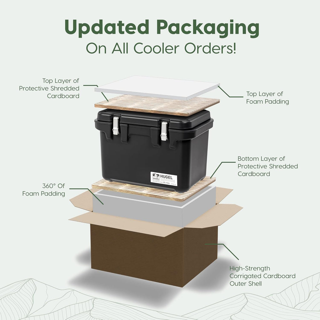 IRIS USA Hugel 44 QT Cooler, Heavy Duty Metal Buckles, Leak-Free Design, Durable Hard Cooler, Ice Chest with Bungee Strap, Molded Handles, Camping Boat Tailgating Road Trips, Charcoal Gray
