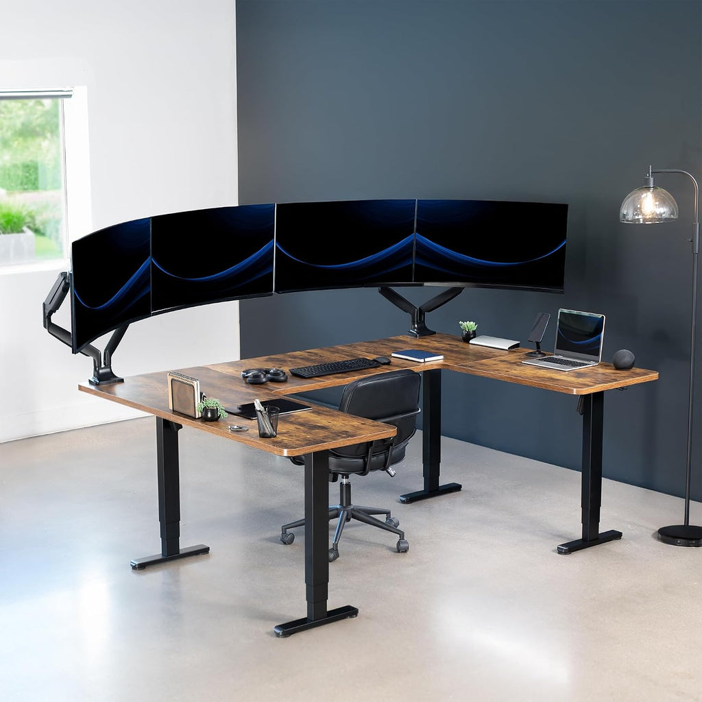 VIVO Large U-Shaped 83 x 60 in Electric Standing Desk, Memory Height Adjustment, Rustic Vintage Brown Top Black Frame, DESK-E4UBN
