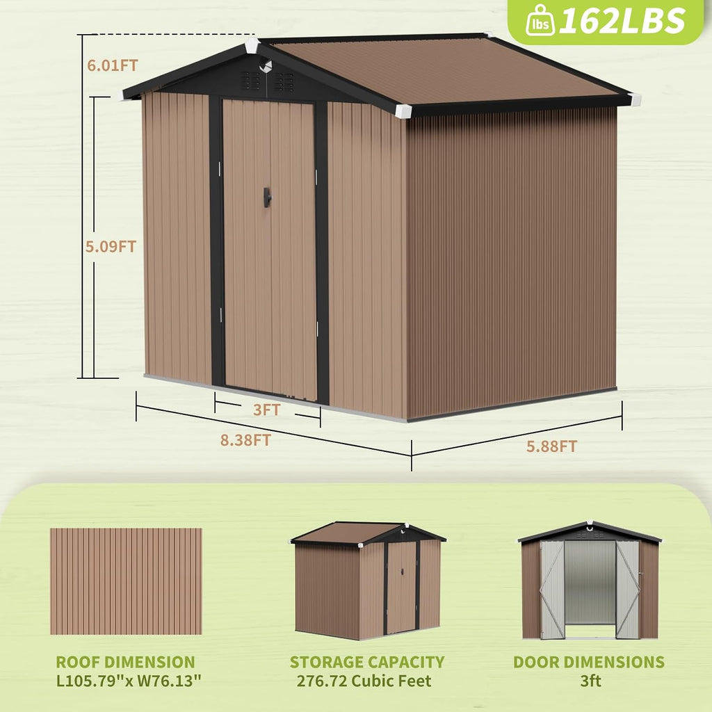 Metal Storage Shed,Outdoor Storage Building 8x6,Large Backyard Shed with Lockable Door,Waterproof Outside Storage Shed