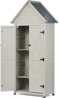 Outdoor Storage Shed with Floor & Adjustable Shelves, Wooden Garden Tool Cabinet Weatherproof, 71' Vertical Patio Organizer