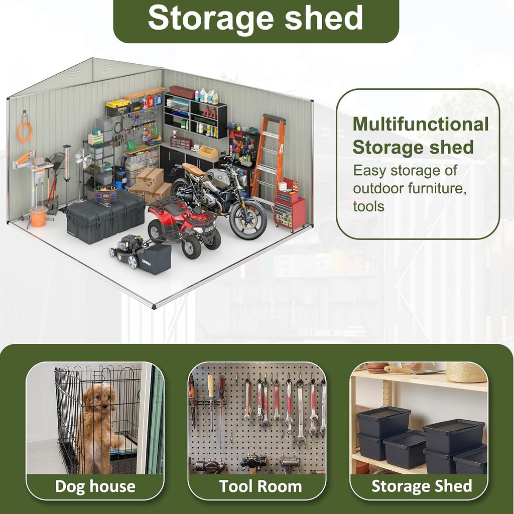 AirWire 10x14 FT Outdoor Storage Shed, Large Garden Shed with Updated Frame Structure and Lockable Doors, Metal Tool Sheds for Backyard Garden Patio Lawn, Brown