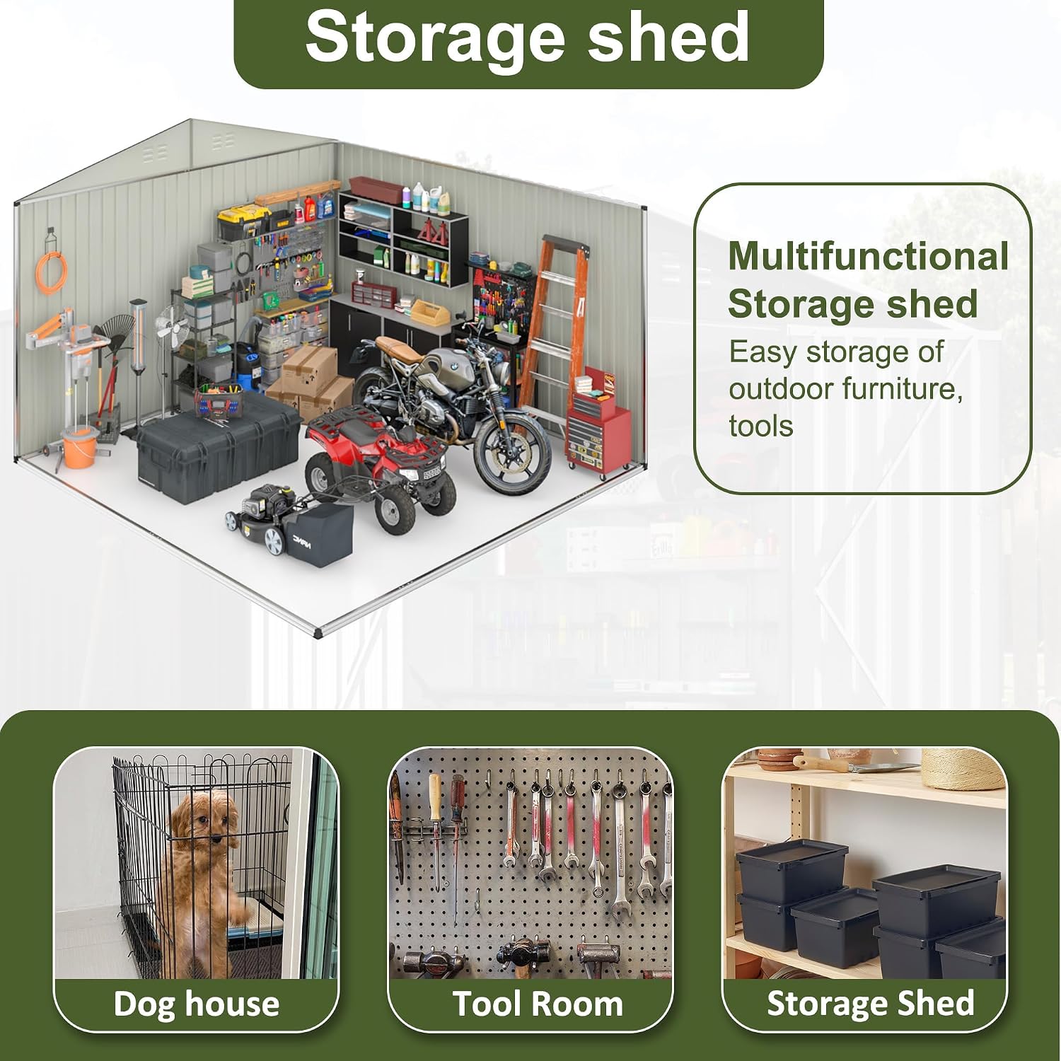 AirWire 10x14 FT Outdoor Storage Shed, Large Garden Shed with Updated Frame Structure and Lockable Doors, Metal Tool Sheds for Backyard Garden Patio Lawn, Brown