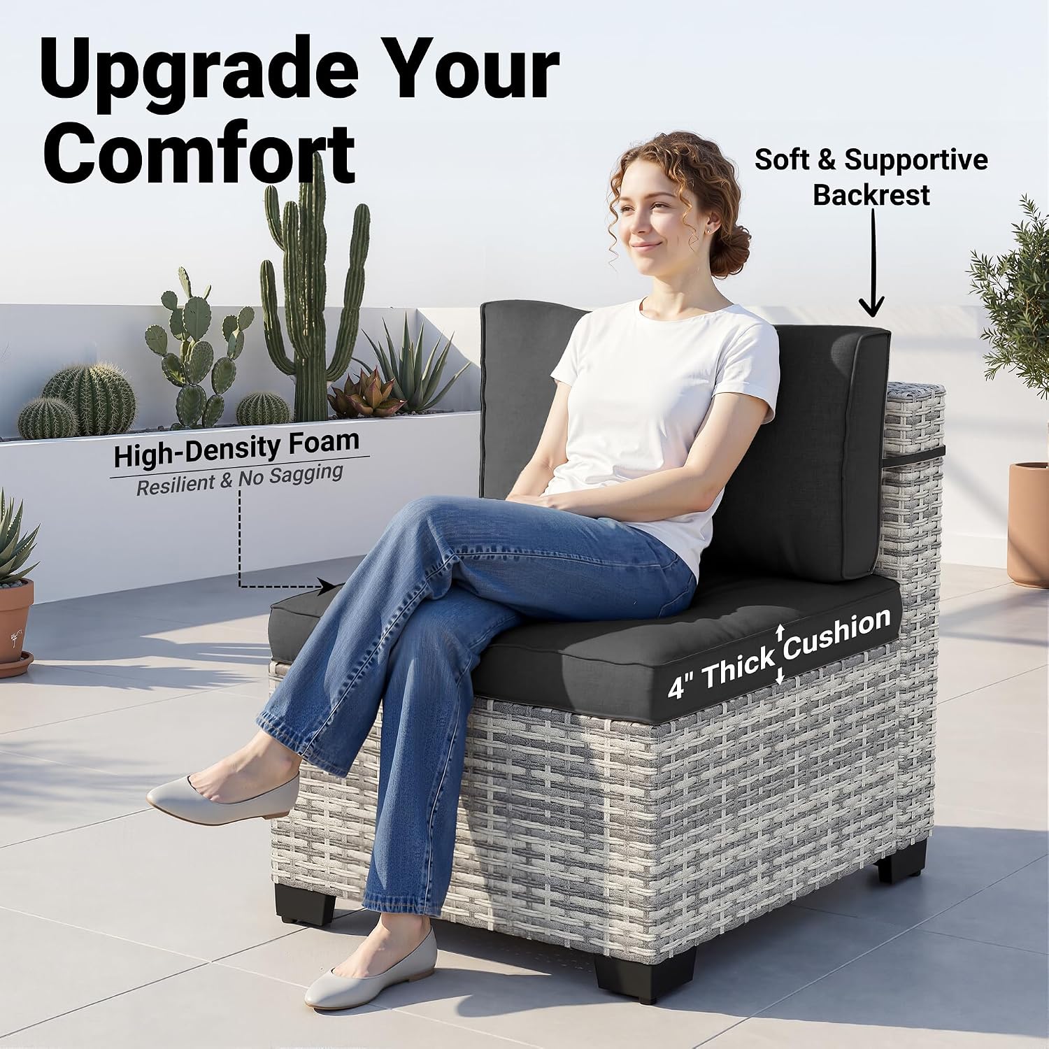 14-Piece Patio Furniture Set, Outdoor Sectional with Thick Cushions, Modular Patio Sofa, Dual-Strand Wicker Rattan, Rust-Resistant Frame, Backyard Furniture for Garden, Deck, Black