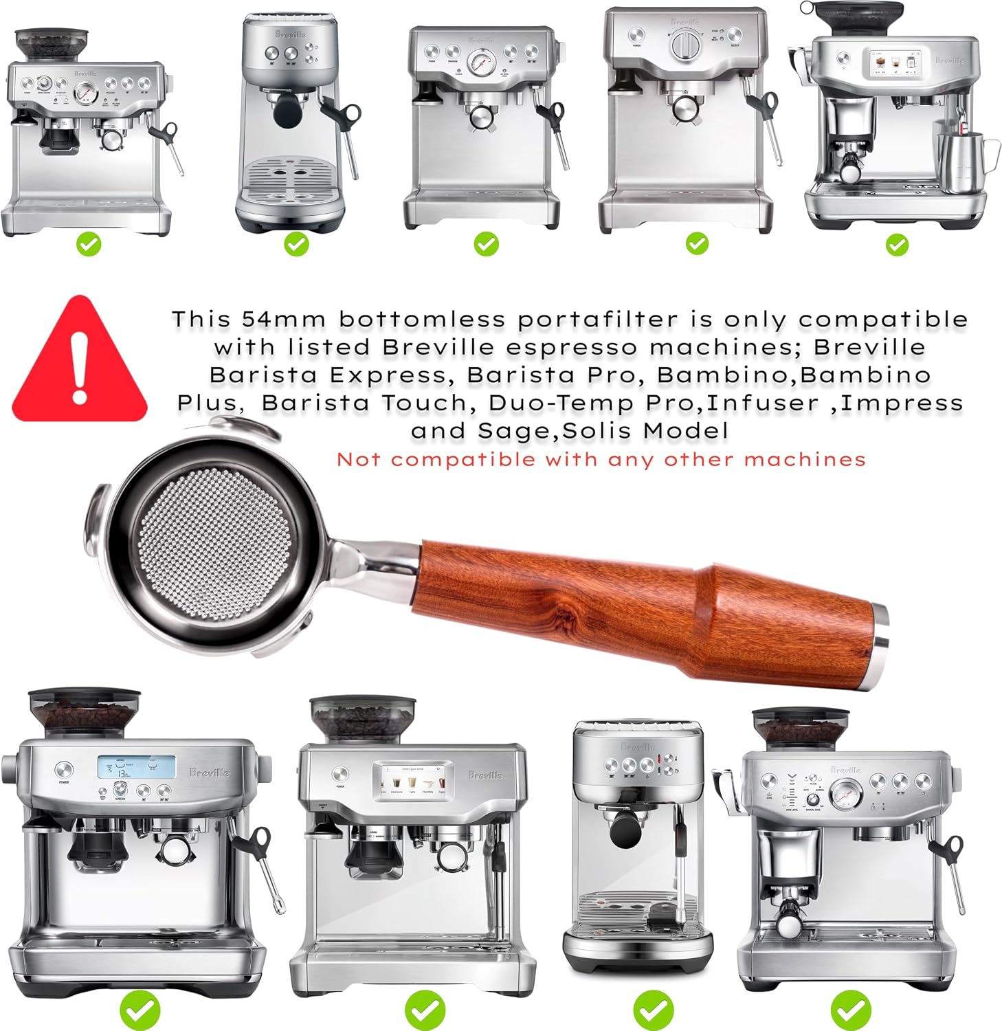 54mm Breville Espresso Machine Accessories Kit Includes Calibrated Tamper, Bottomless Portafilter, WDT Tool, Dosing Funnel, Puck Screen and Distribution Tool