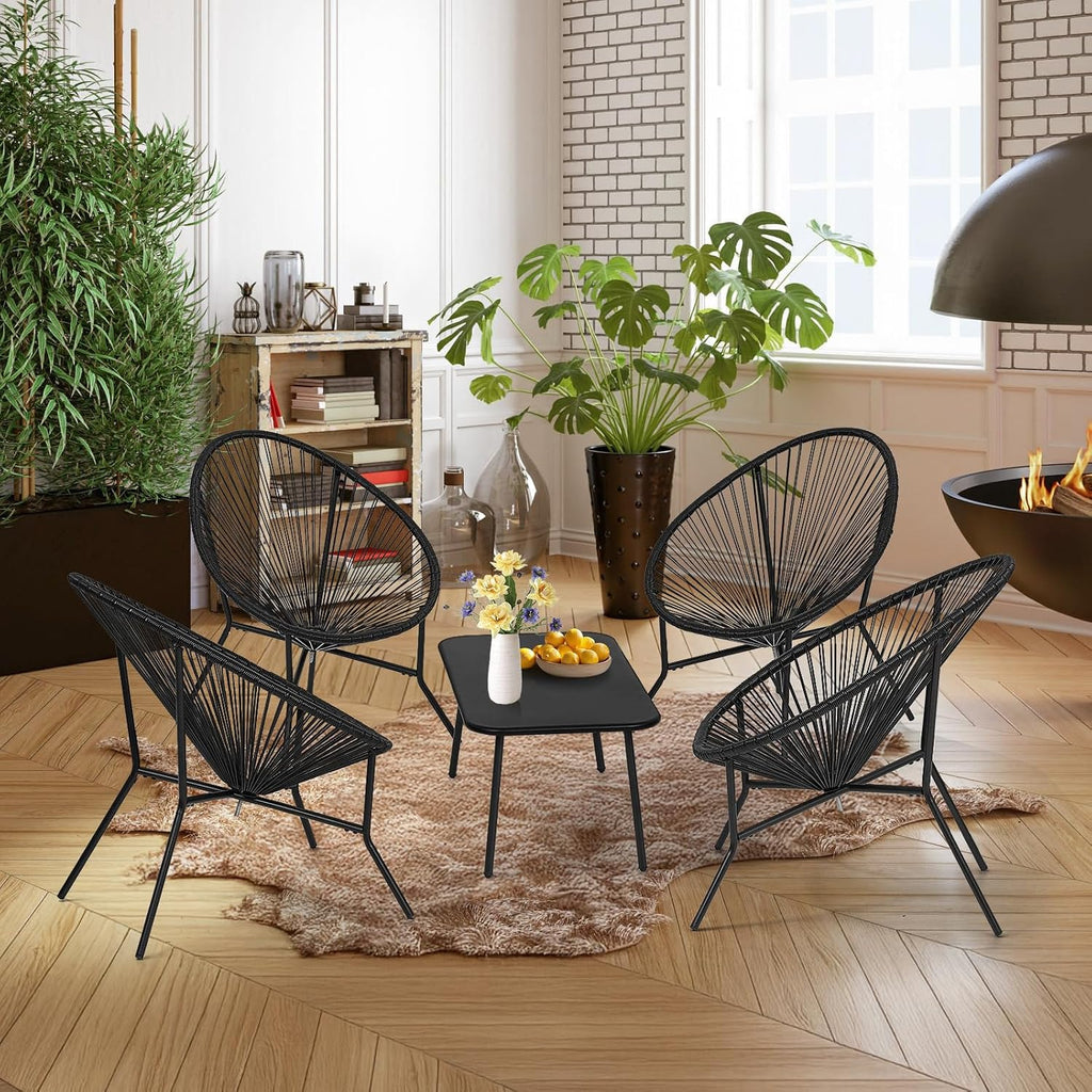 ONBRILL 4-Piece Outdoor Acapulco Chairs Set, Modern Patio Furniture Set, PE Pattan Bistro Set with Steel Frame for Balcony, Lawn, Porch and Garden, Black