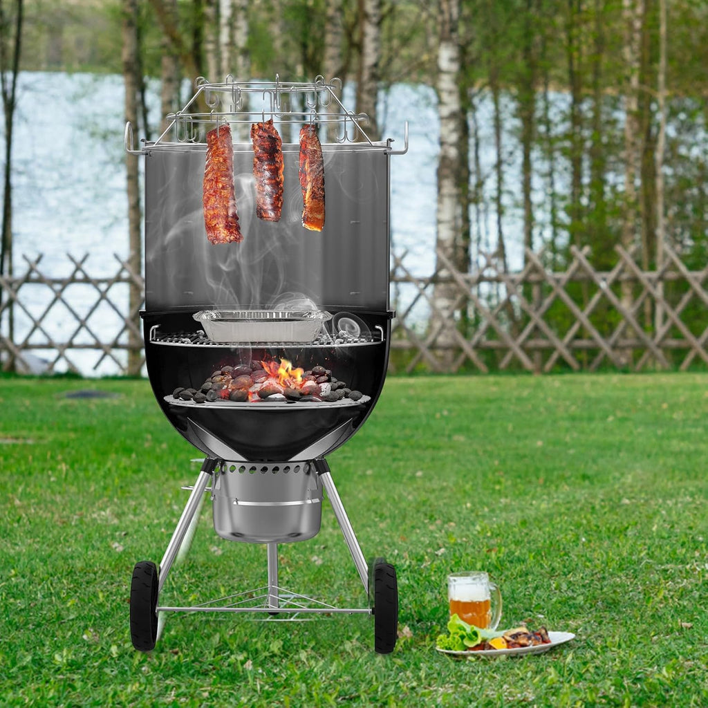 only fire Stainless Steel Grill Cooking Smoking Attachment, Charcoal, Rib Hanging System for Weber 22 inch Kettle Grills - Turns Your Kettle into Smoker