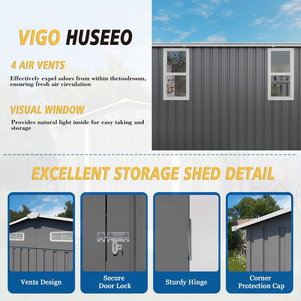 10x12x6.7FT Outdoor Storage Shed, Galvanized Steel Garden Shed with Lockable Door & Window, Waterproof Metal Tool Storage for Garden, Backyard, Patio, Lawn