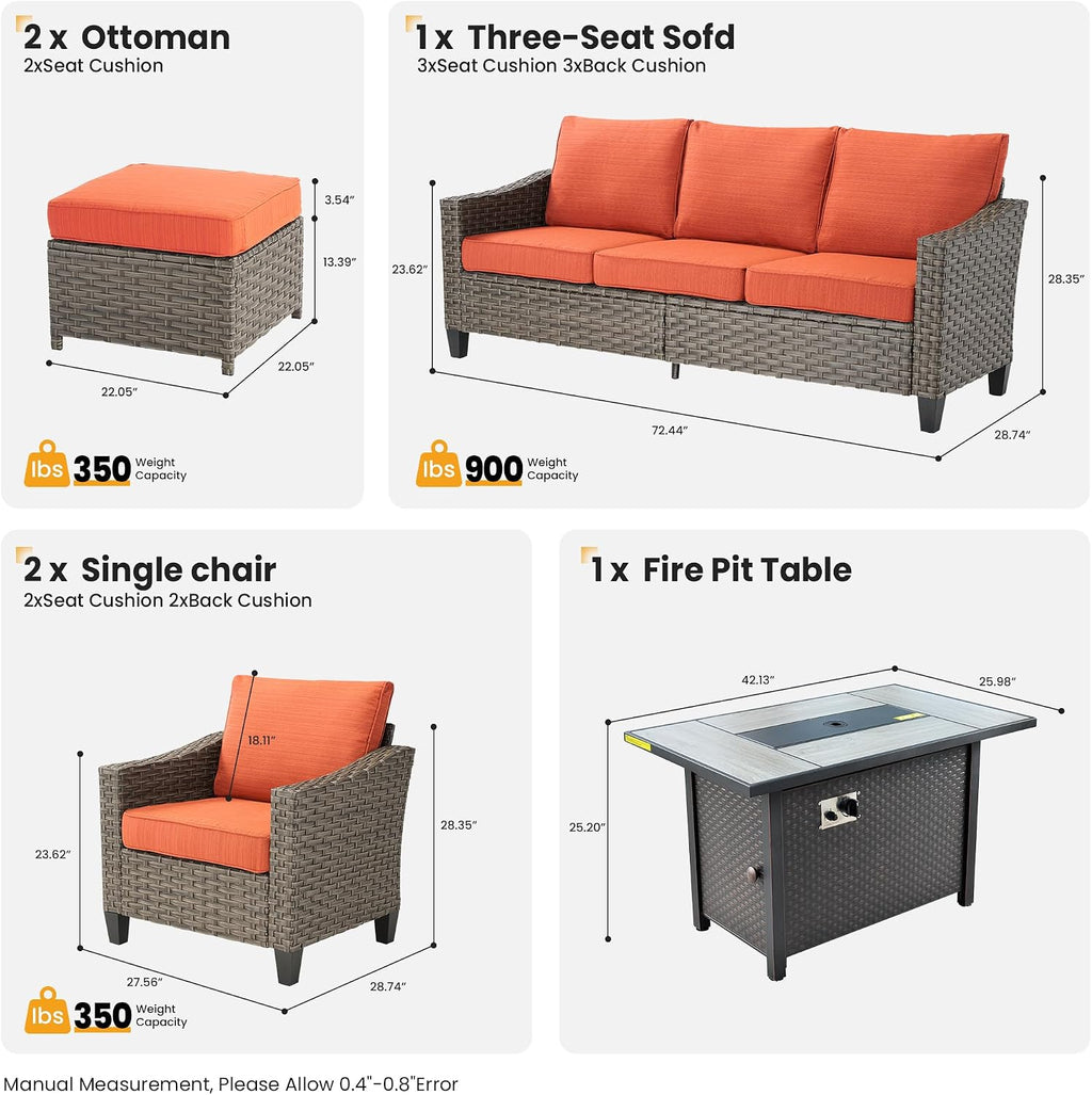 5 PCS Outdoor Patio Furniture Set, All-Weather Rattan Wicker Conversation Group with Deep Seating, High Back Comfort for Porch, Backyard, Orange