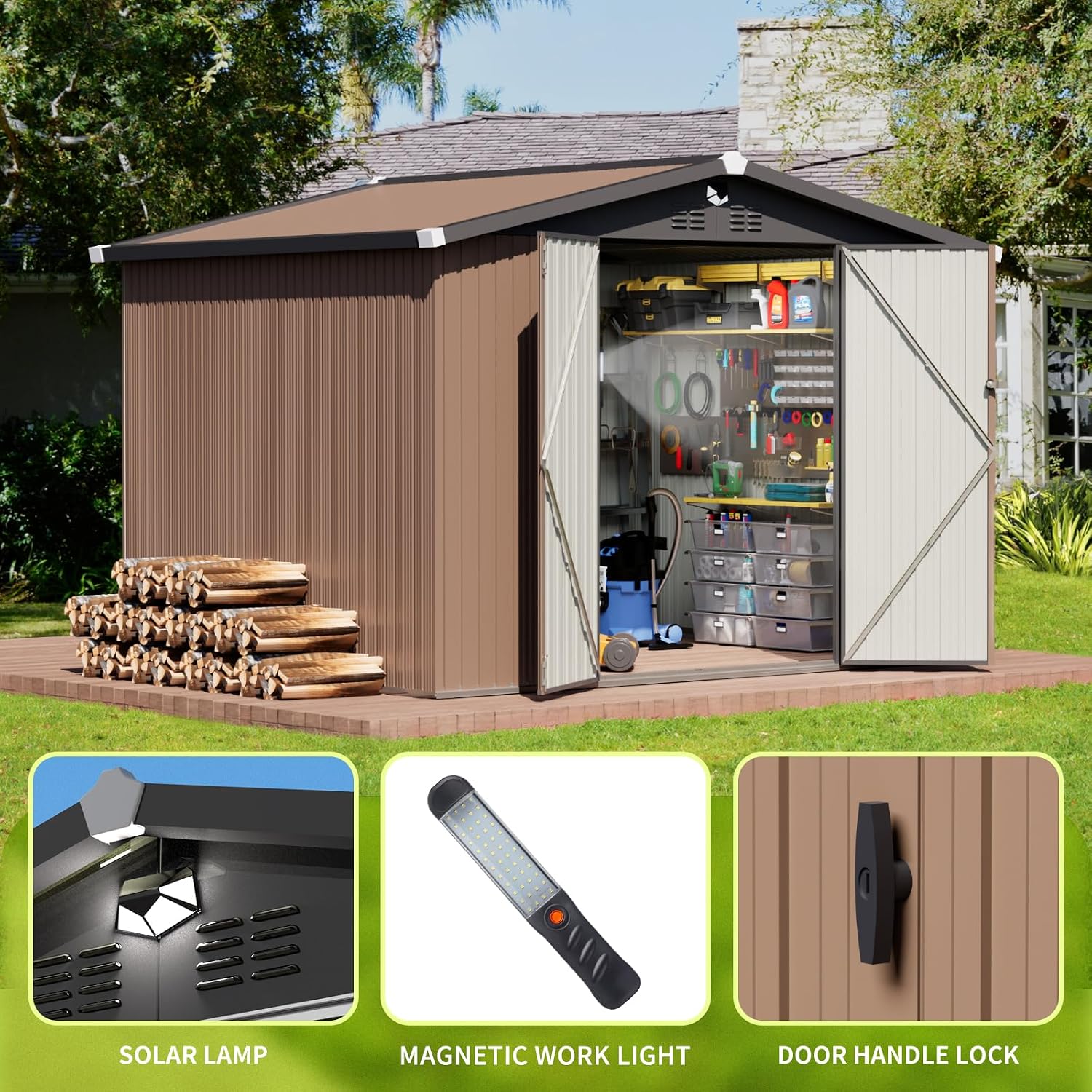 Metal Storage Shed,10x8 Outdoor Storage Building,Large Backyard Sheds with Lockable Doors,Waterproof Outside Storage Sheds with Lockable Doors(Floor Not Included)