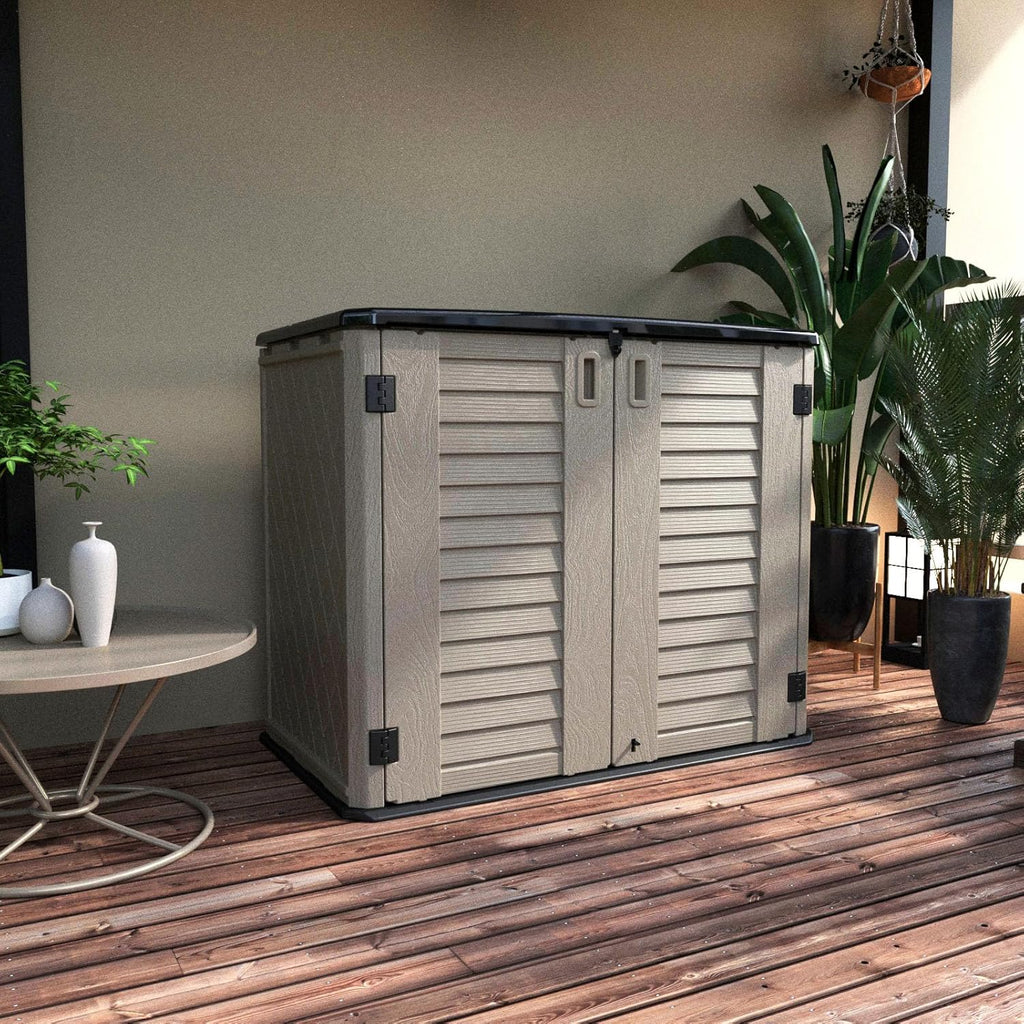 Mrosaa Horizontal Resin Storage Shed, 34 Horizontal Cu.ft Outdoor Storage Cabinet Waterproof for Garden/Backyard/Home/Pool, Lockable(34 Cu.ft-Brown)