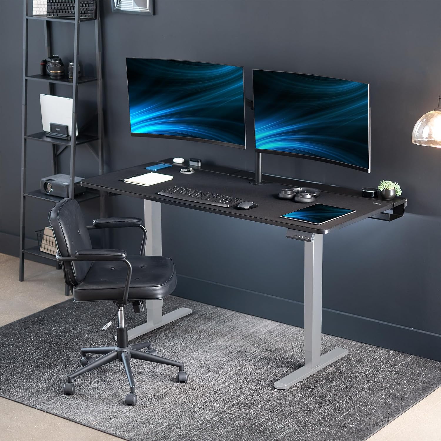 VIVO Electric 60 x 30 inch Standing Desk with Concealed Cable Trays and Full-Size Mouse Pad, Dual Motor Memory Controller Height Adjustment, Black Top Gray Frame, DESK-KIT-E2G-P3B