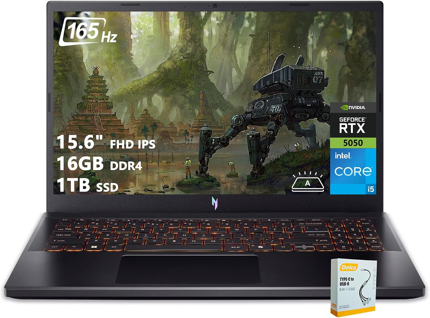 acer Nitro V 15 Gaming Laptop | 15.6' FHD IPS 165Hz | Intel 8-Core i5-13420H | 16GB DDR4 1TB SSD | GeForce RTX 5050 DLSS4 (Up to 440 AI Tops) | Backlit Keyboard Win11 w/DLCA Accessory