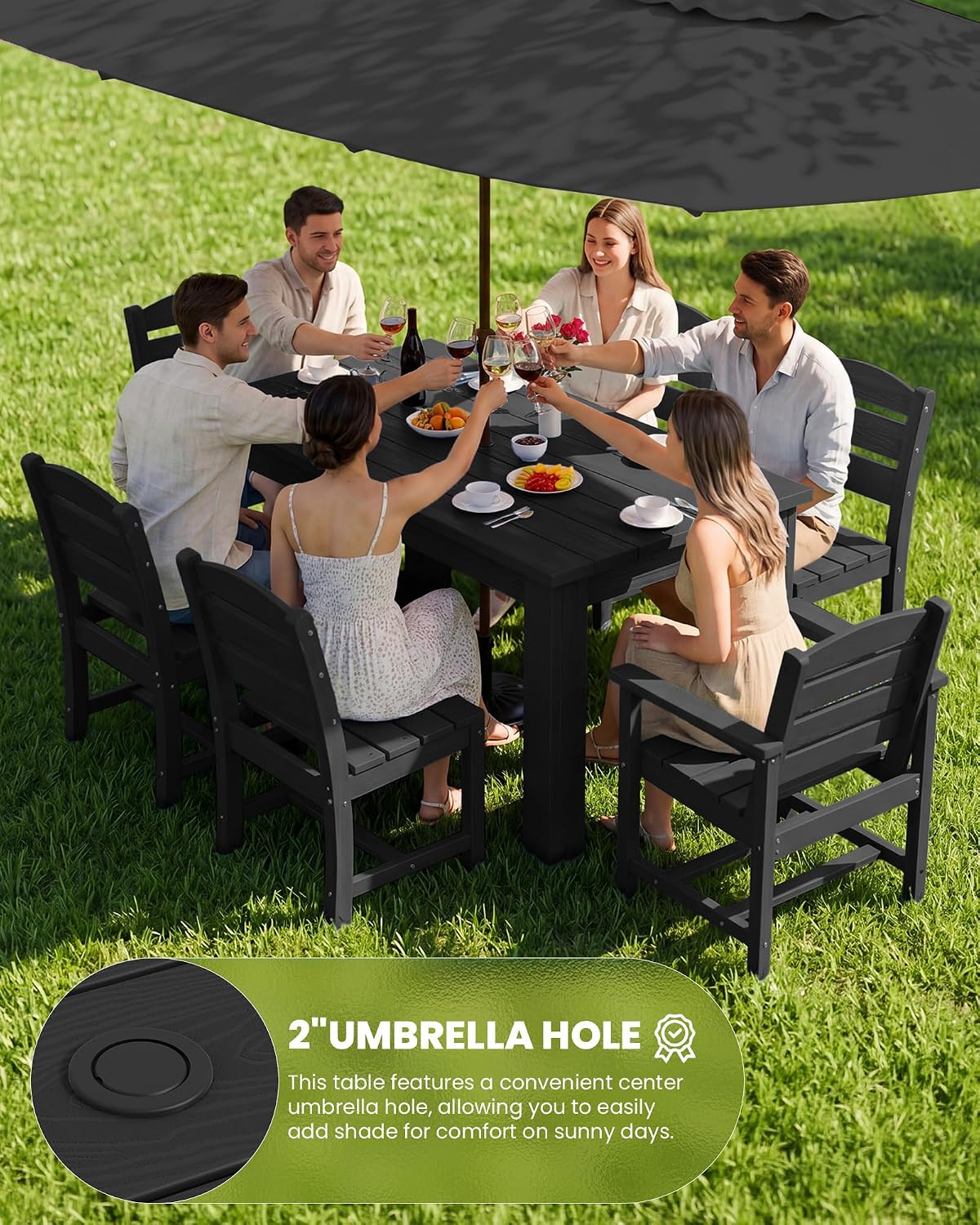 SERWALL Patio Dining Chair, All Weather Dining Chair Set of 2, Outdoor Dining Chair with Widened Seat, Black