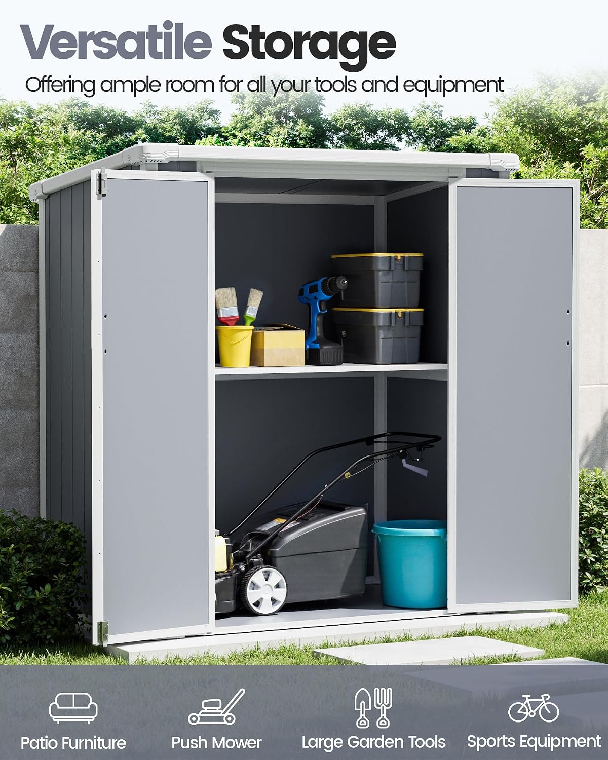 5x3 Resin Garden Sheds & Outdoor Storage on Clearance, Weather-Resistant Plastic Shed with Floor and Lockable Door for Garden Tools, Lawn Mower, Bike, Backyard Organization, Aritic Light Grey