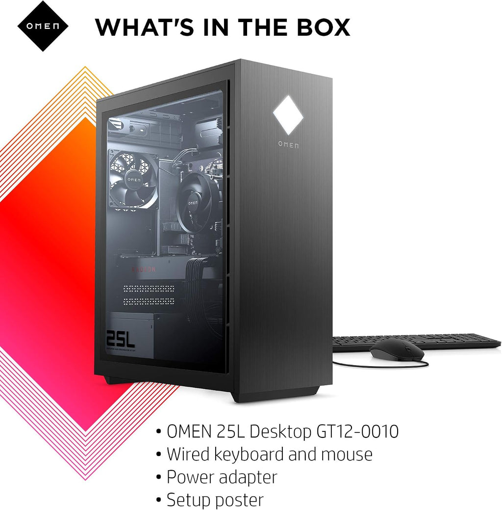 OMEN 25L Gaming Desktop PC, AMD Radeon RX 5500, AMD Ryzen 5 3500, HyperX 8GB DDR4 RAM, 512GB PCIe NVMe SSD, Windows 10 Home, VR Ready, RGB Lighting (GT12-0010, 2020 Model)