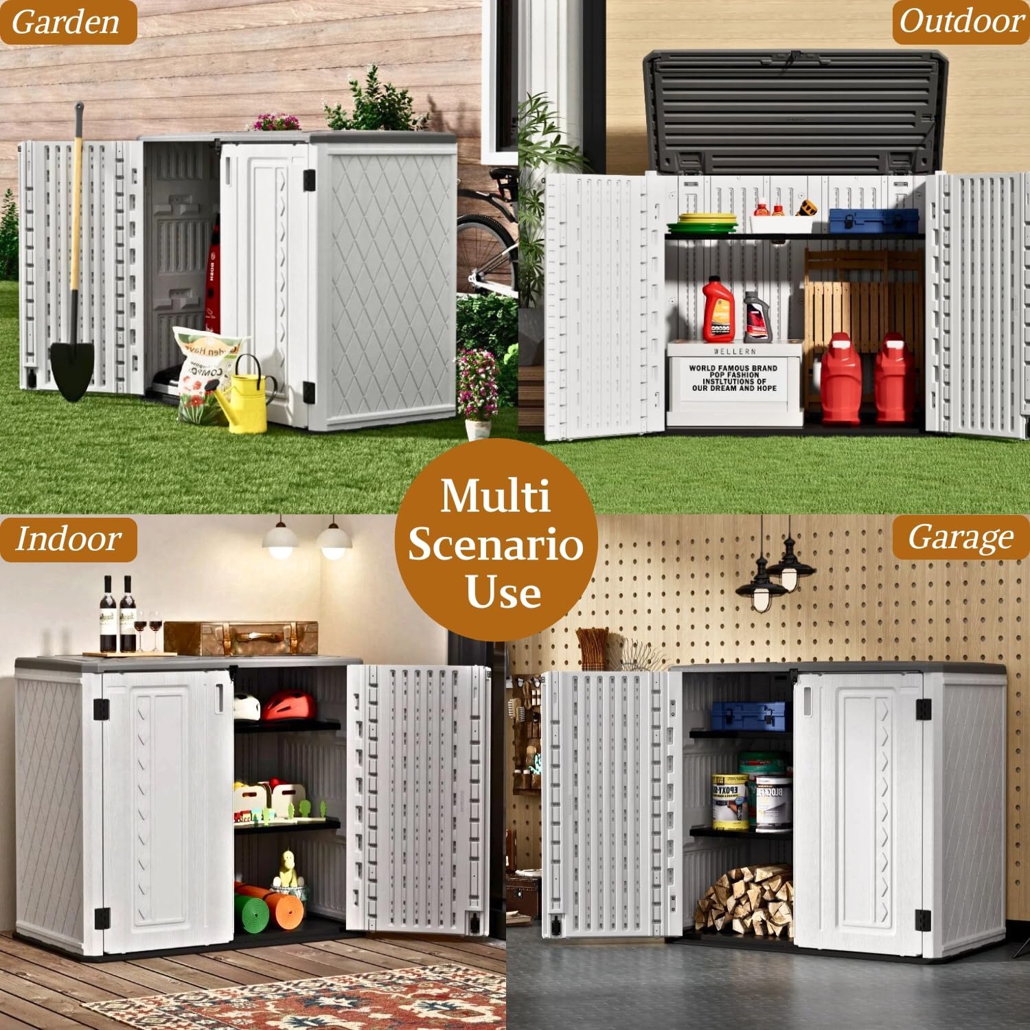 ZZM 4x3FT Heavy-Duty Outdoor Storage Shed | 34 Cu.Ft Waterproof Resin Cabinet with Double-Wall | UV-Resistant & Lockable for Garden Tools, Bikes, Patio Furniture (Wood Grain Texture)