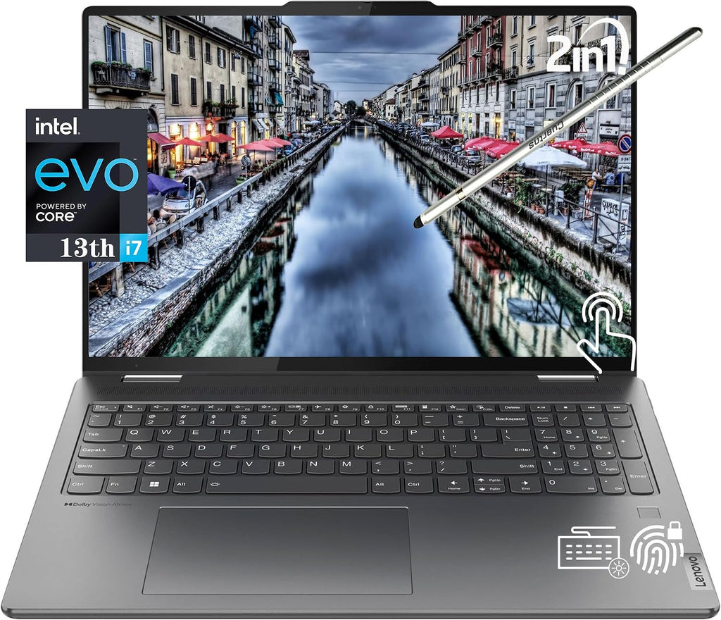 Lenovo 2023 Yoga 7i 16' 2-in-1 Touchscreen Laptop, 13th Intel Evo Platform 10-Core i7-1355U, 16GB LPDDR5 RAM, 1TB SSD, Intel Iris Xe Graphics, Backlit KB, FP, 1080p IR Webcam, Win11 Home