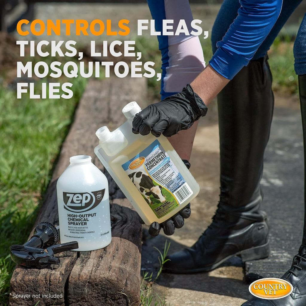 Country Vet FarmGard Permethrin Concentrate - 32 Ounce (Case of 6) 343961CVA - Gets Rid of Flies, Mosquitoes, Silverfish, Cockroaches, Fleas, Millipedes, Gnats, Fruit Flies, Ticks, Lice, Spiders