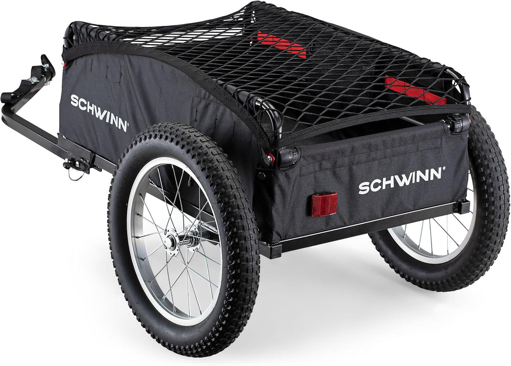 Schwinn Porter Bike Cargo Trailer, Holds up to 100 lb, Universal Coupler, Folding Frame, Quick-Release Wheels, 16-Inch Air-Filled Tires, Interior D-Rings, Schwinn Bike Trailer for Carrying Cargo