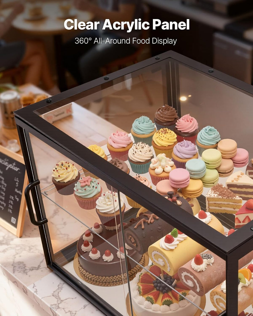 VEVOR Bakery Display Case, 2-Tier Commercial Countertop Pastry Display Case, Clear Acrylic Bread Box for Kitchen, Party Cake Cabinet with Sliding Door for Cookie Dessert Donut, 21.7' x 15.2' x 15.4'