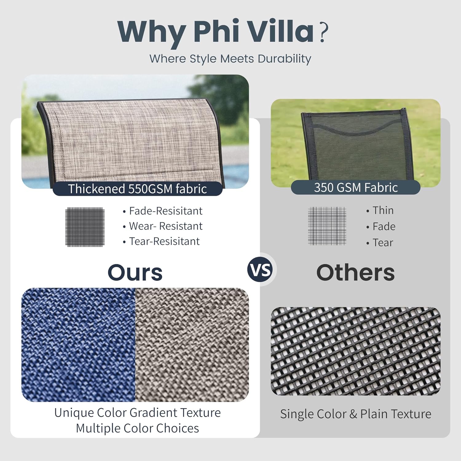 PHI VILLA 5 PCS Patio Dining Set with 4 Padded Outdoor Swivel Dining Chairs and 37'x 37' Premium PVC Table Top Dining Table(1.57' Umbrella Hole), Outdoor Dining Table & Chair Set for Deck Lawn Garden