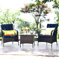 Tangkula 3 Piece Patio Furniture Set, 2 Wicker Chairs with Glass Top Coffee Table, Outdoor Garden Porch Poolside Furniture Set for 2, Rattan Conversation Set