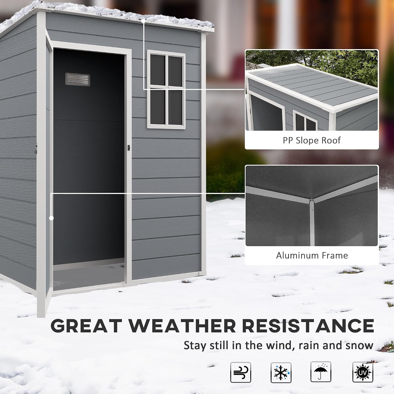 Outsunny 5' x 3' Outdoor Storage Shed, Waterproof Resin Plastic Shed with Floor, Window, Lockable Door and Vents, All-Weather Garden Tool Shed for Backyard, Patio, Lawn, Gray