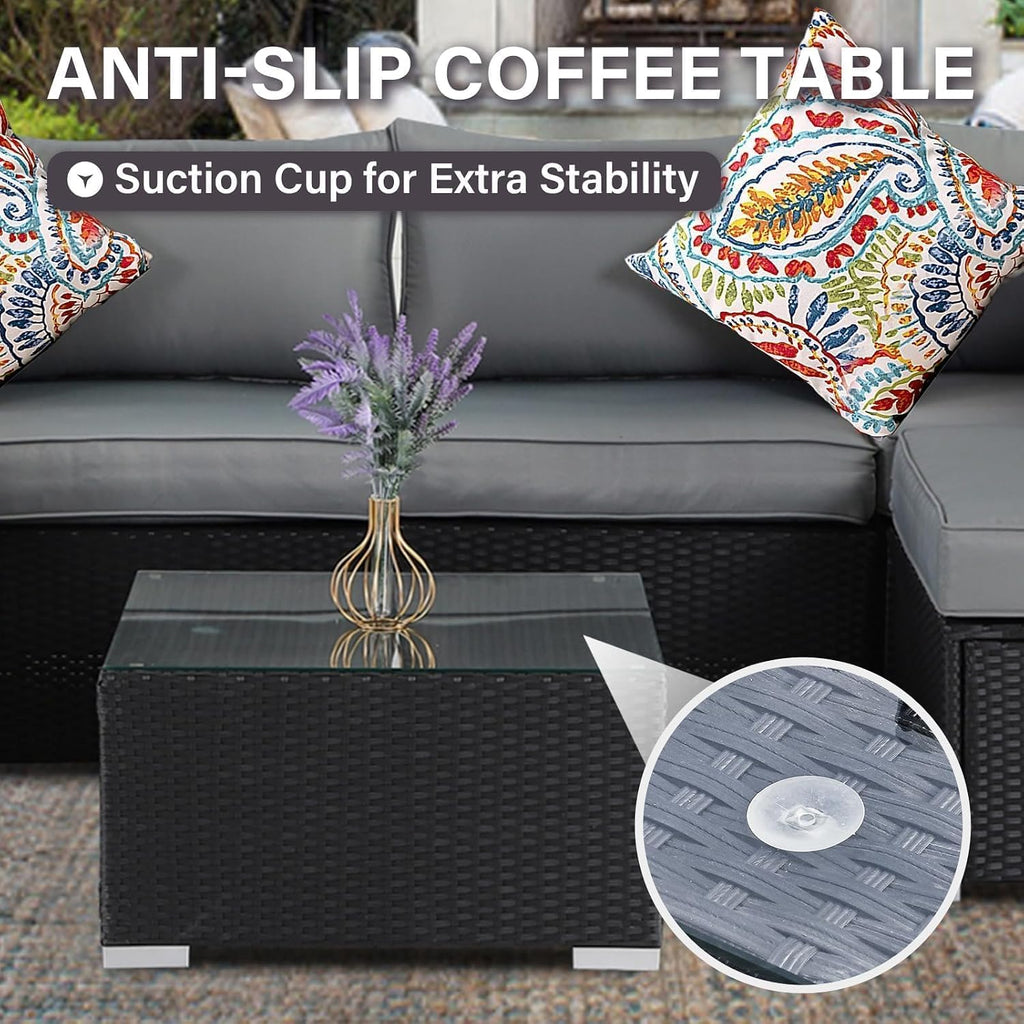 7-Piece Outdoor Patio Furniture Set, Outdoor Couch - Handwoven All-Weather Rattan & 4' Thick Waterproof Cushions, Wicker Outdoor Conversation Sets with Coffee Table for Backyard, 2026, Black/Grey