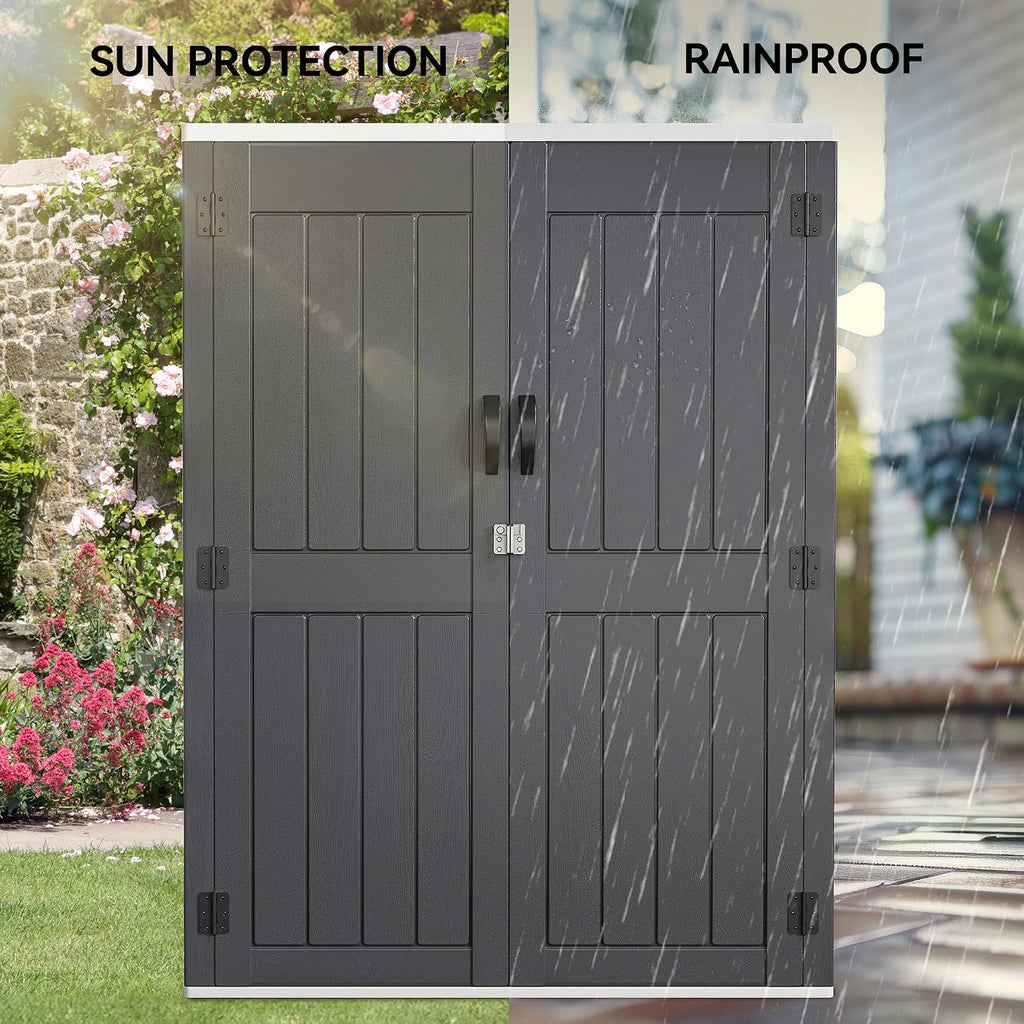YITAHOME 59 cuft Vertical Outdoor Storage Shed w/o Shelf, 5.6 x 2.3 ft Lockable Resin Waterproof Tall Storage Cabinet, Suitable for Patio Furniture, Pool Accessories, and Garden Tools, Dark Gray