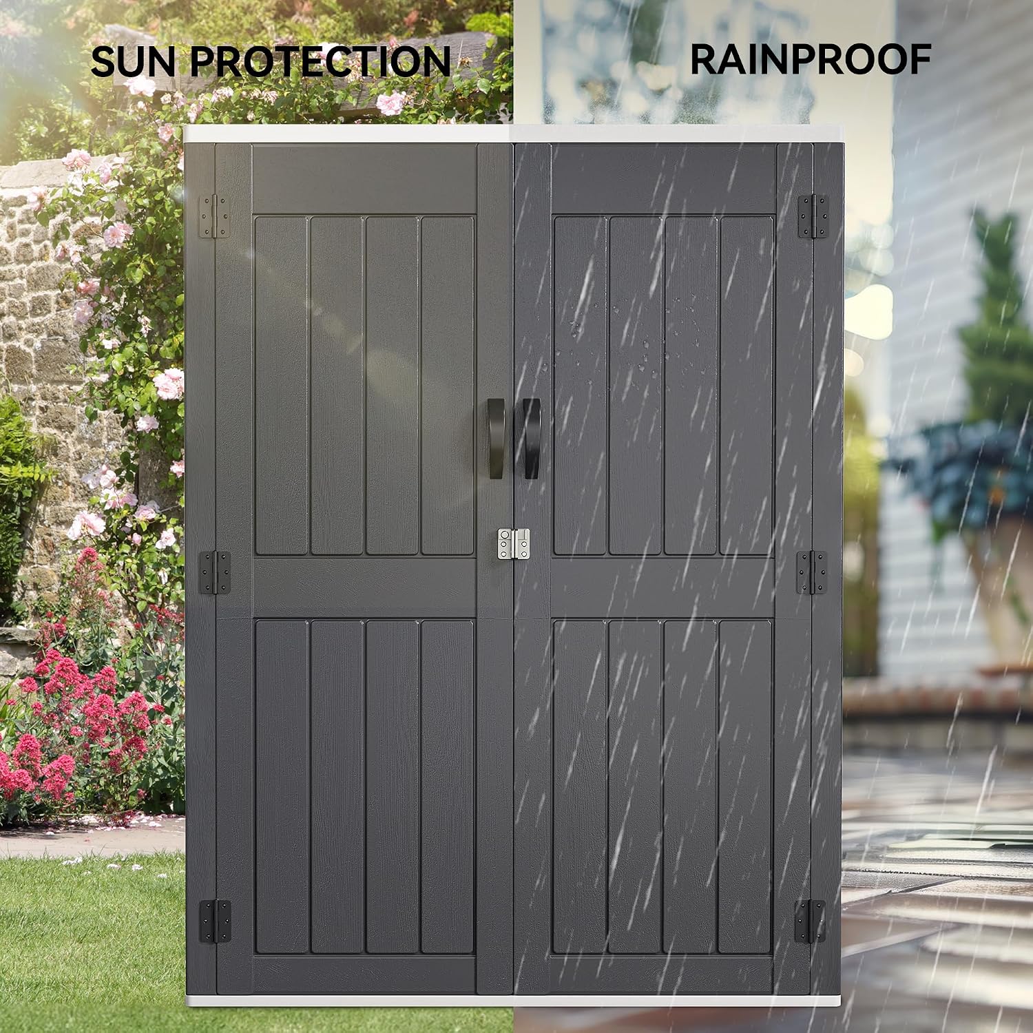 YITAHOME 59 cuft Vertical Outdoor Storage Shed w/o Shelf, 5.6 x 2.3 ft Lockable Resin Waterproof Tall Storage Cabinet, Suitable for Patio Furniture, Pool Accessories, and Garden Tools, Dark Gray