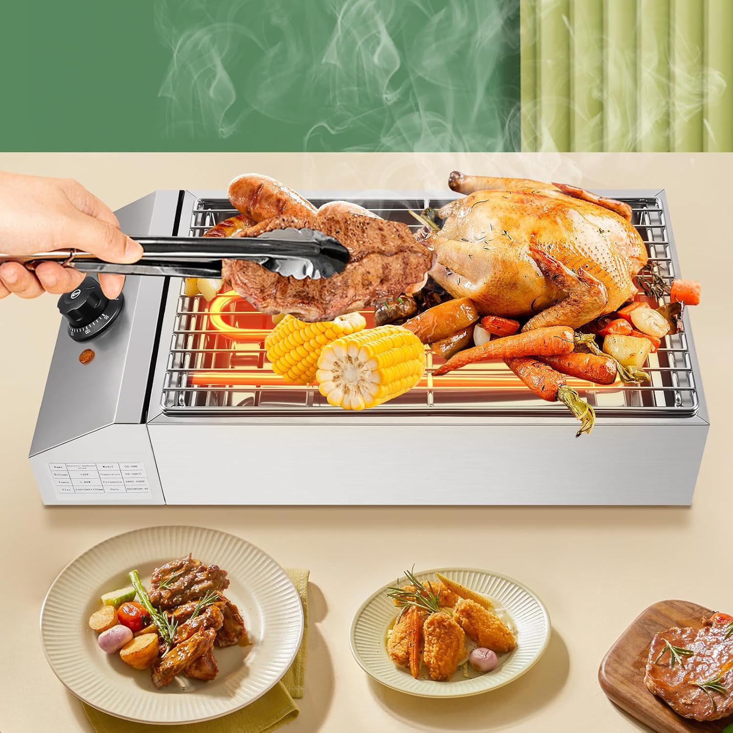 Electric Smokeless Indoor Grill - Tabletop Cooking for Home & Commercial Use, Adjustable Temperature Control up to 572℉, Perfect for Pancakes, Bacon, Steak, Burgers
