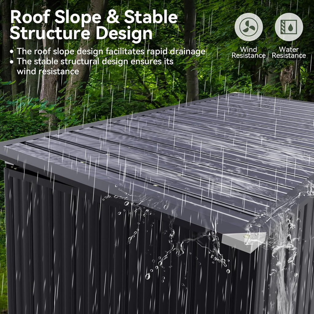 Aoxun Premium Outdoor Storage Shed Material Upgraded Version Metal Trash Can Storage with Chain Lid Waterproof Outdoor Garbage Can Organizer, Ideal for 2 Trash Bins, Generator, Garden Tools (Black)