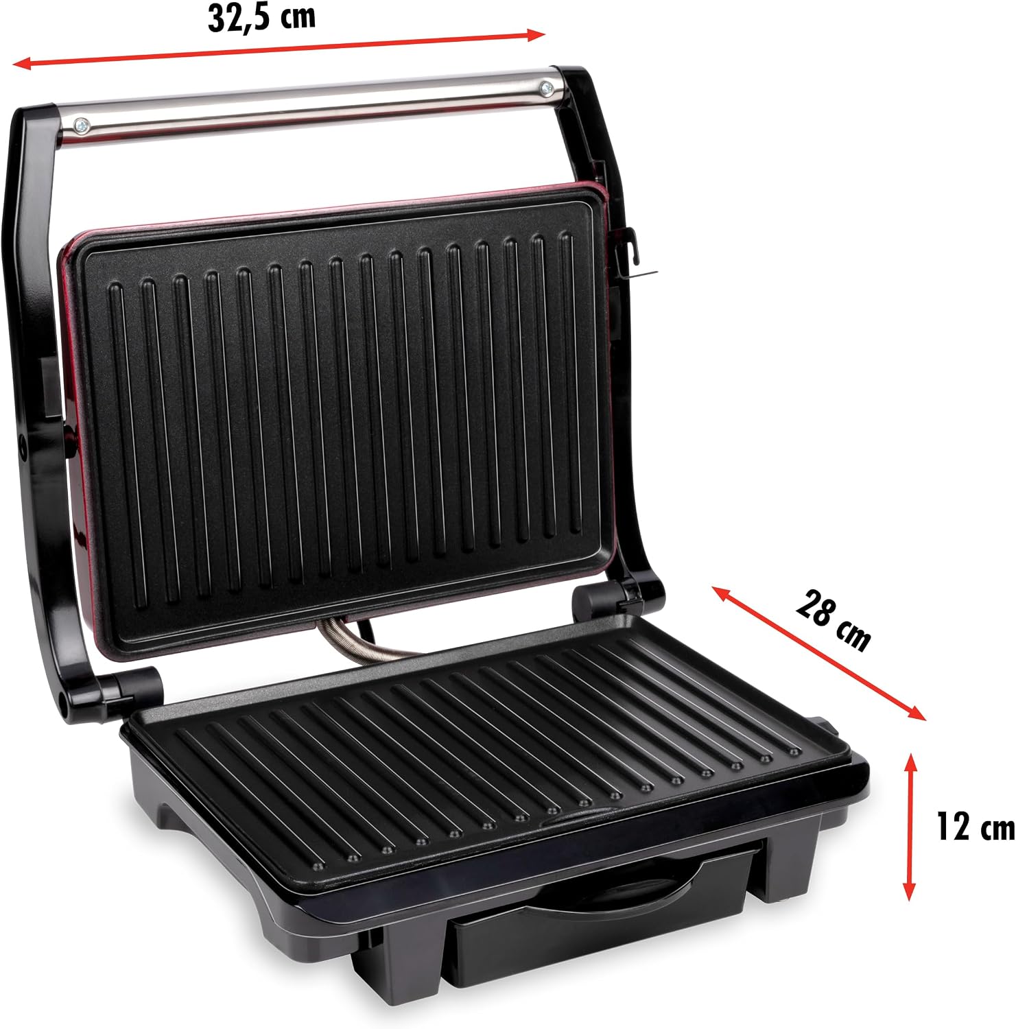ALPINA 8711252252773 Contact Grill - 230V/1000W - Sandwich maker - Panini Grill - Vegetable, Bread and Meat - Non-stick - Drip tray - Black/Red