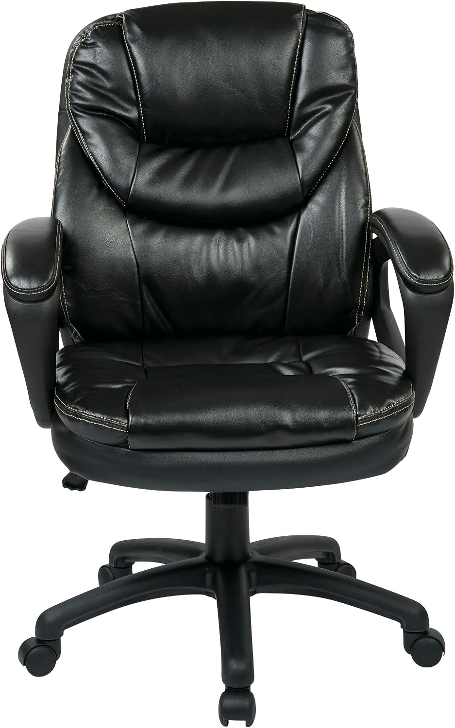 Office Star FL Series Faux Leather Manager's Adjustable Office Chair with Lumbar Support and Padded Arms, Black