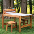 Guidecraft Acadia Outdoor Art Table and Stool Set: Kids Acacia Wood Arts and Crafts Table w/ 2 Chairs, Mobile Storage Paper Roll, and Paint Cups for Drawing, Painting and Toddler Picnic Activities