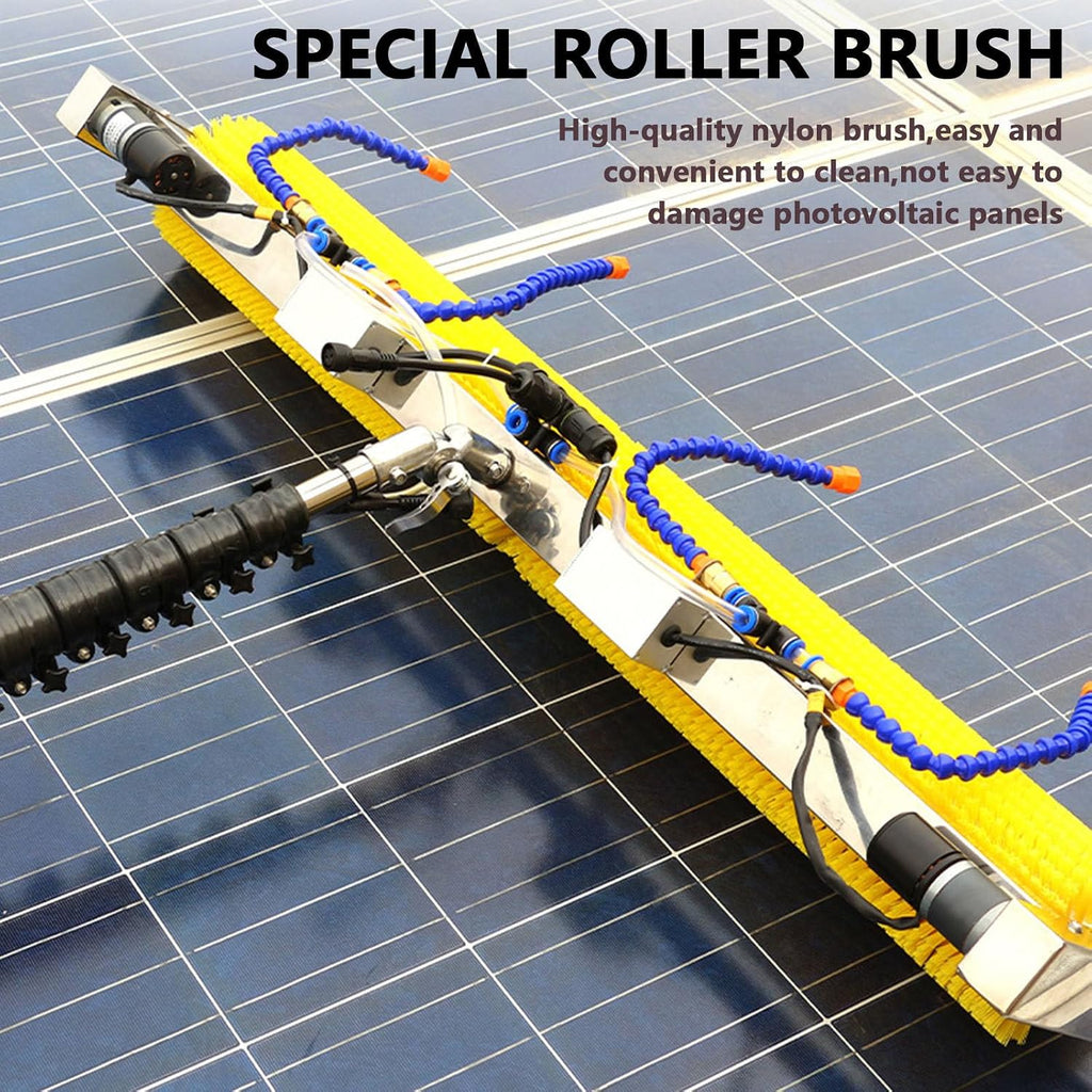 Solar Panel Cleaning Kit 30ft Water Fed Pole with Adjustable Electric Brush for Outdoor Window Cleaning Photovoltaic Panel Cleaner for Solar Panels 100cm Roller Brush Included