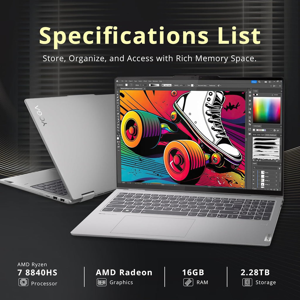 Lenovo Yoga 7 16' WUXGA 2-in-1 Touchscreen Laptop, AMD Ryzen 7 8840HS, 16GB LPDDR5X, 2.28TB Storage (2TB SSD+288GB Docking Station Set), Backlit Keyboard, Fingerprint Reader, Win 11 Pro, Artic Grey