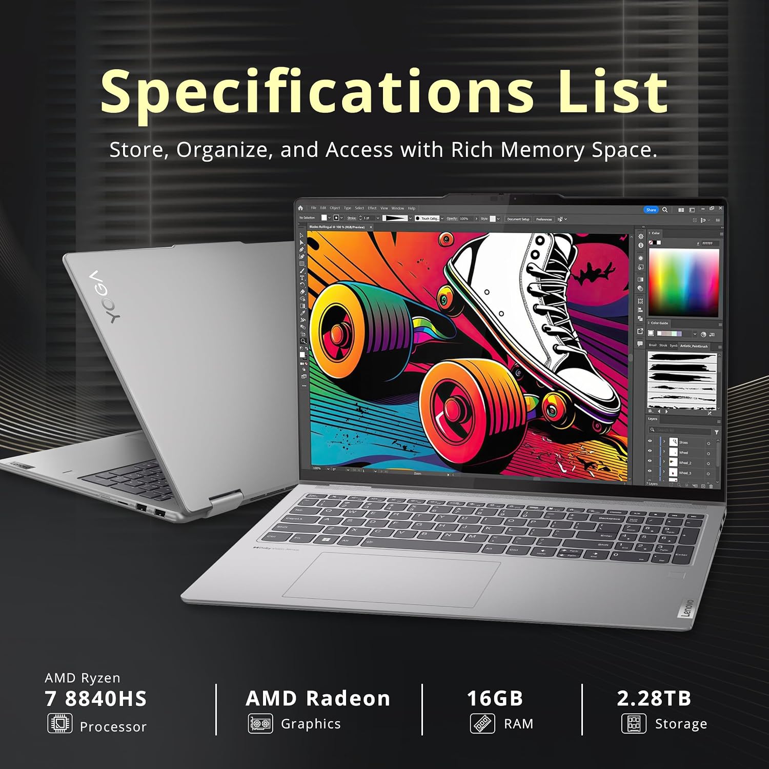 Lenovo Yoga 7 16' WUXGA 2-in-1 Touchscreen Laptop, AMD Ryzen 7 8840HS, 16GB LPDDR5X, 2.28TB Storage (2TB SSD+288GB Docking Station Set), Backlit Keyboard, Fingerprint Reader, Win 11 Pro, Artic Grey