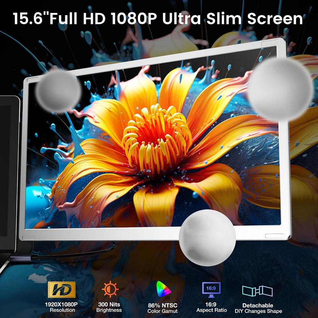 Fagomfer S6 Laptop Screen Extender | Silver | 15.6'' | FHD 1080P | 86% NTSC | Triple Laptop Monitor Extender | Working with Windows, Mac, DeX, Chrome, Desktop, Mini PC