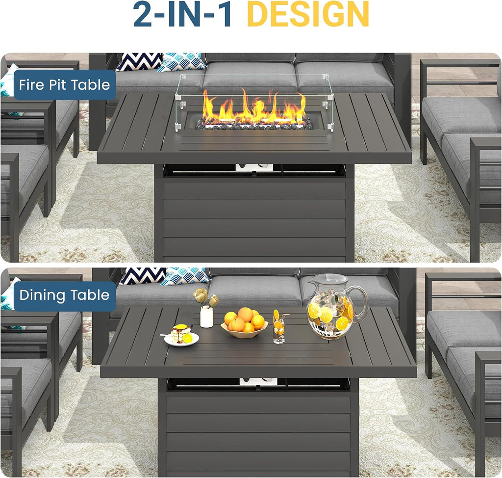 Wisteria Lane Aluminum Patio Furniture Set, 4 Piece Metal Outdoor Sofa Set with 54-INCH CSA Certified Propane Gas Fire Pit Table(Dark Grey)