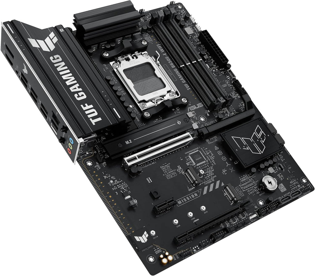 ASUS TUF GAMING B650E-E WIFI AMD AM5 B650 ATX motherboard, 8+2+1 80A DrMOS stage, DDR5, PCIe 5.0 Ready, 3x M.2, Wi-Fi 6E, 2.5 Gb LAN, DisplayPort, HDMI™, USB 20Gbps Type-C®, BIOS FlashBack™, Aura Sync