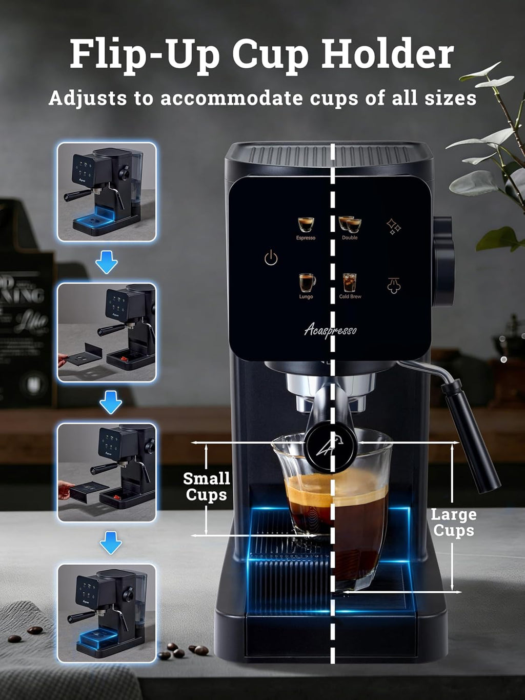 Espresso Machine with Touchscreen, 20 Bar Espresso Maker with Milk Frother and Steam Wand, Cold Brew Coffee Machine for Home, Latte Cappuccino Maker, 41oz Removable Water Tank