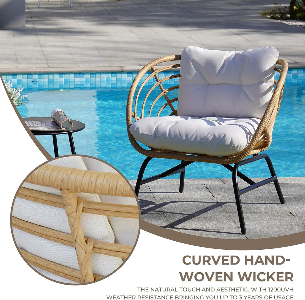 Grand patio Patio Furniture Set, Outdoor Wicker Patio Conversation Seating Chair with Cushions and Coffee Table, Boho Seating Chat Set for Indoor Outdoor, Balcony, Porch, Garden, Deck