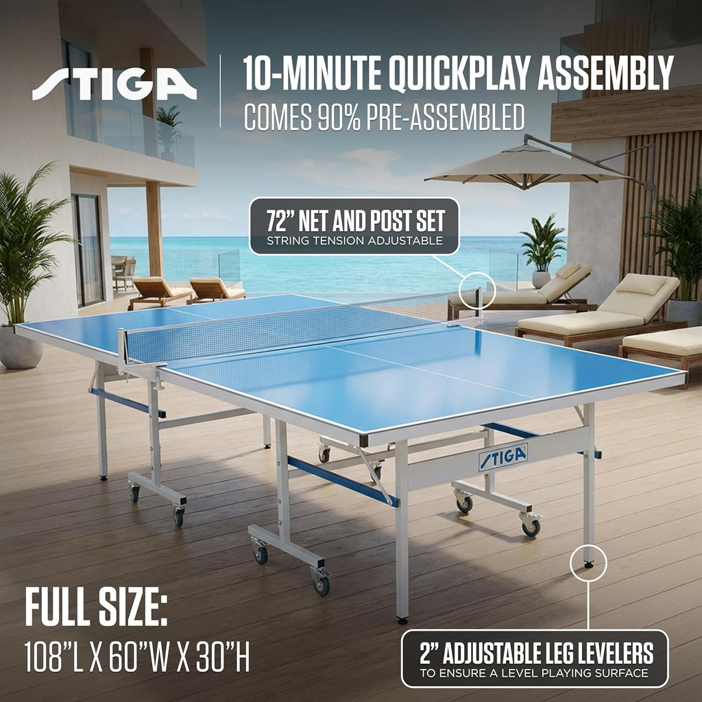 STIGA Outdoor Table Tennis Table – All-Weather Waterproof Aluminum Ping Pong Table with Net & Post, QuickPlay Assembly, 108' L x 60' W x 30' H