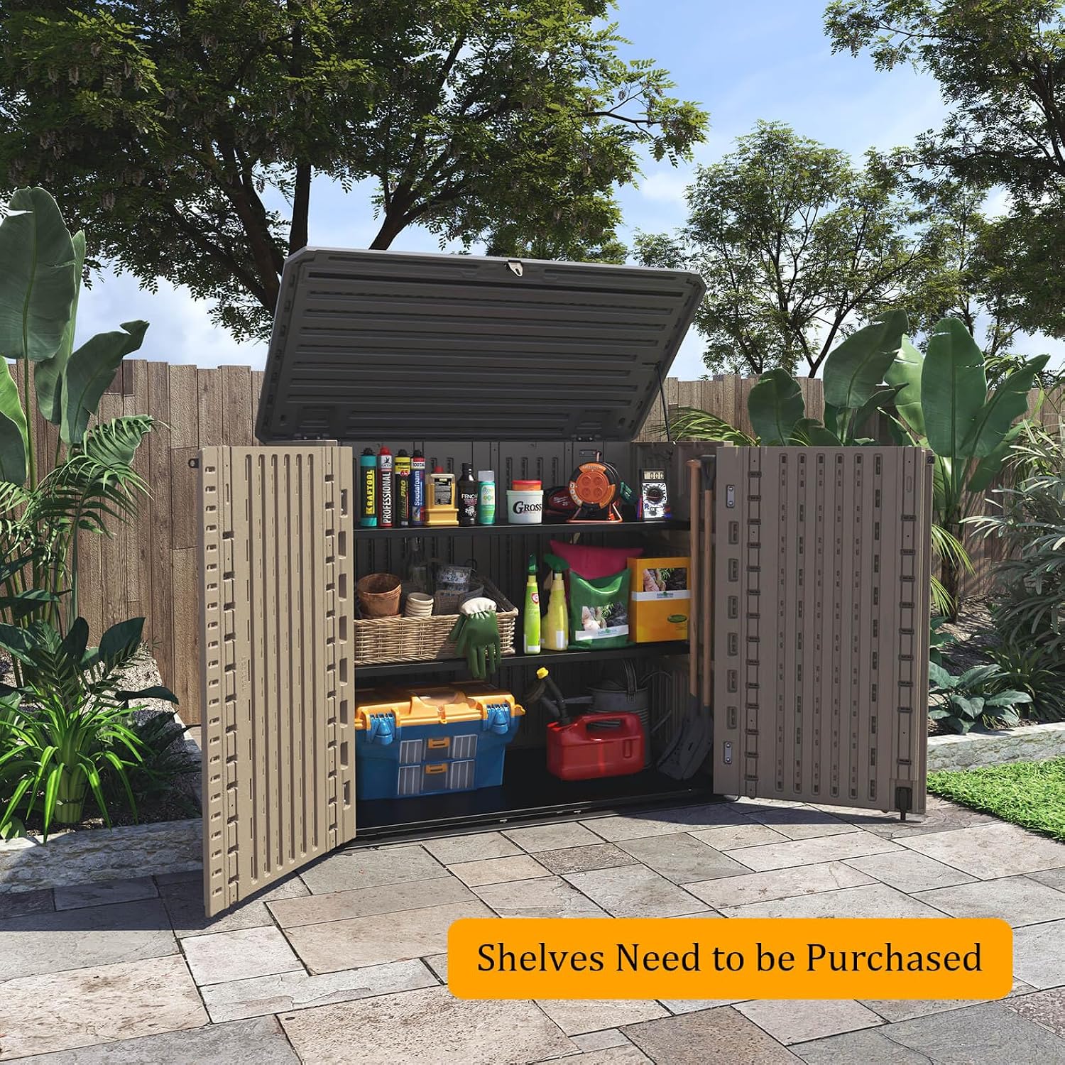 HOMSPARK Outdoor Storage shed, 26 Cu.ft Outdoor Storage Box Waterproof, Outdoor Storage Cabinet for Bike, Garbage Cans, Lawnmower, Garden Accessories, Waterproof, Lockable