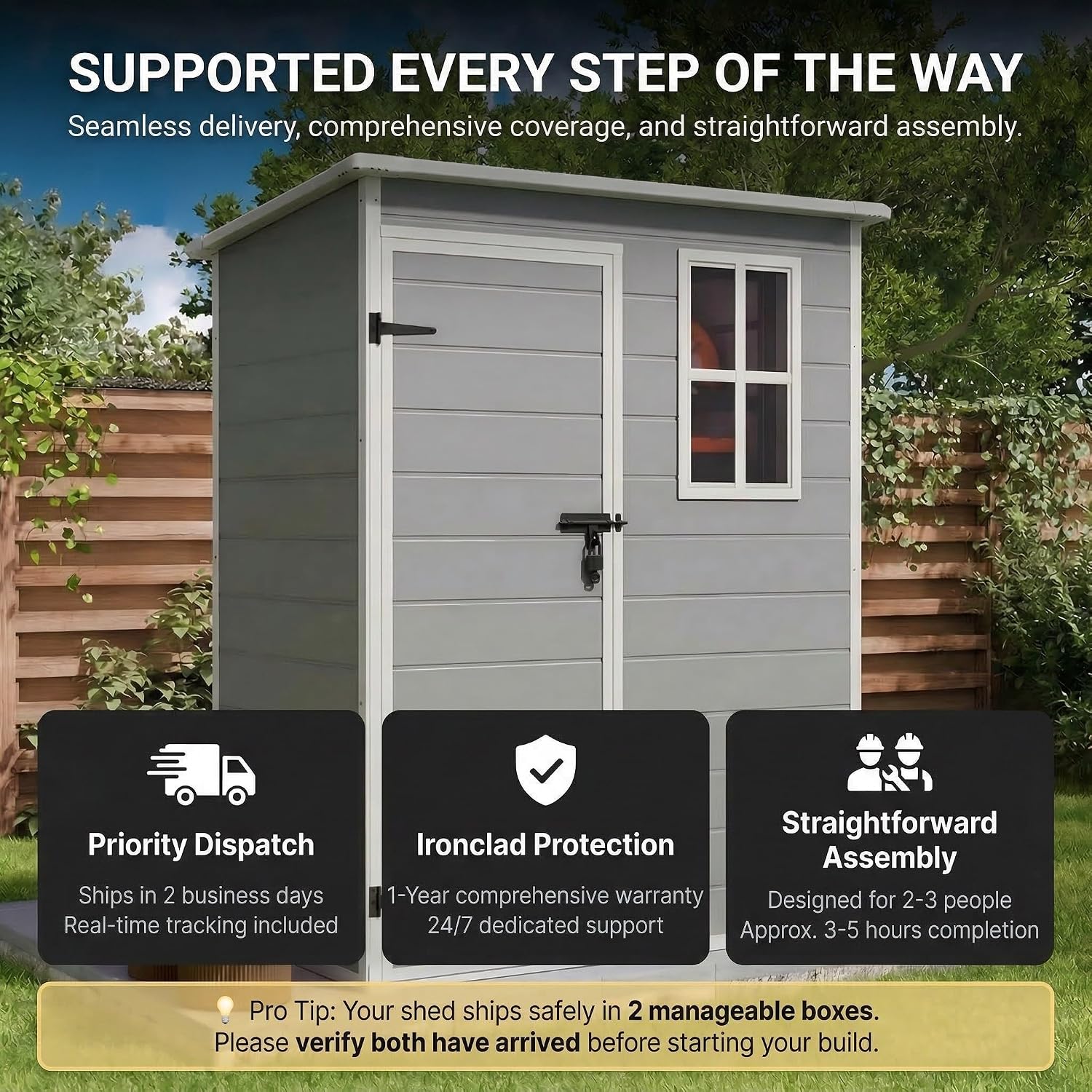 Gizoon 5x3 FT Resin Outdoor Storage Shed, Weather-Resistant Plastic Garden Tool Shed with Floor and Lockable Door for Backyard, Patio, Lawn, Grey