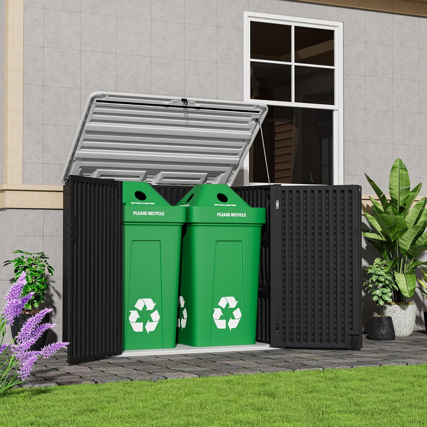 Mrosaa Resin Outdoor Storage Shed, 38 cu.ft Outdoor Storage Box Waterproof for Garden Tools, Patio Furniture, Trash Cans, Garage Storage, Lockable (Black)